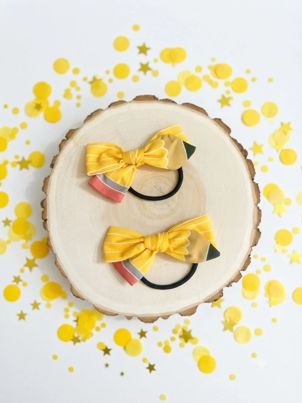 kids Handmade Pencil Hair Tie Back to School Bow Ponytail Holder